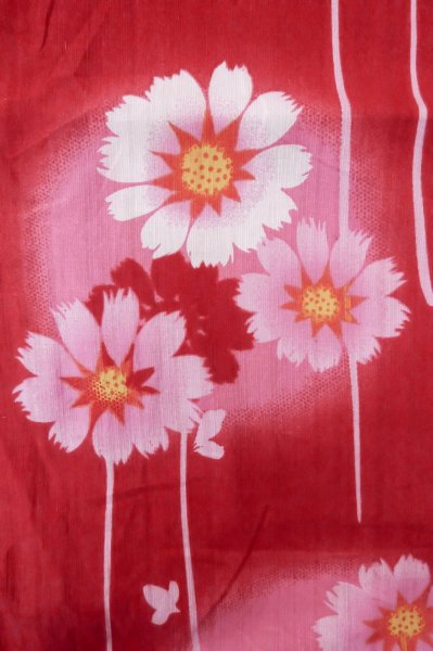 画像7: P0722G 女性用 浴衣（海外製）   綿 鮮やか赤色,  【中古】【USED】【リサイクル】 ★★★☆☆【P0722G】 (7)