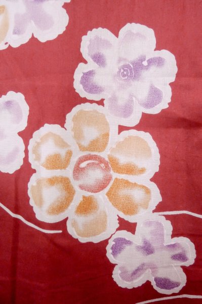 画像5: P0722H 女性用 浴衣（海外製）   綿 赤色,  花 【中古】【USED】【リサイクル】 ★★★☆☆【P0722H】 (5)