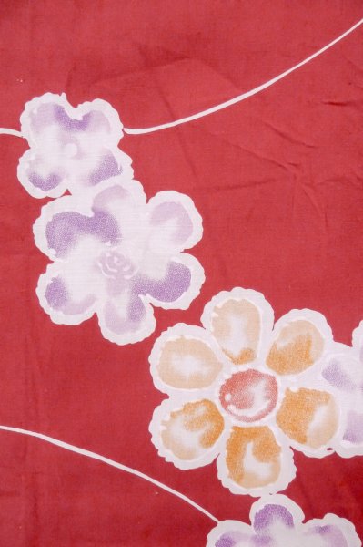 画像6: P0722H 女性用 浴衣（海外製）   綿 赤色,  花 【中古】【USED】【リサイクル】 ★★★☆☆【P0722H】 (6)