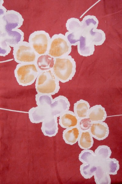 画像7: P0722H 女性用 浴衣（海外製）   綿 赤色,  花 【中古】【USED】【リサイクル】 ★★★☆☆【P0722H】 (7)