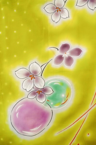 画像3: P0722I 女性用 浴衣（海外製）   綿 灰色がかった黄色,  花 【中古】【USED】【リサイクル】 ★★★☆☆【P0722I】 (3)