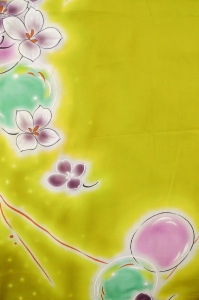 画像4: P0722I 女性用 浴衣（海外製）   綿 灰色がかった黄色,  花 【中古】【USED】【リサイクル】 ★★★☆☆【P0722I】 (4)