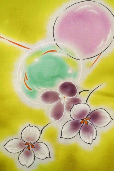 画像6: P0722I 女性用 浴衣（海外製）   綿 灰色がかった黄色,  花 【中古】【USED】【リサイクル】 ★★★☆☆【P0722I】 (6)