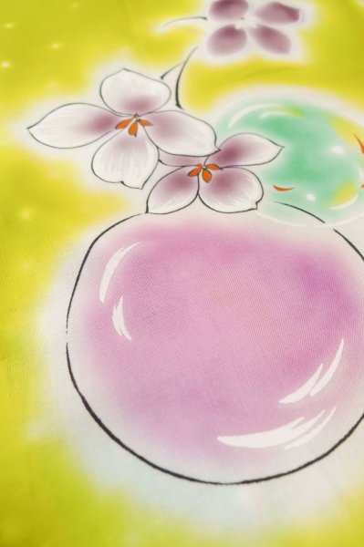 画像8: P0722I 女性用 浴衣（海外製）   綿 灰色がかった黄色,  花 【中古】【USED】【リサイクル】 ★★★☆☆【P0722I】 (8)