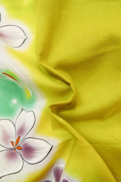 画像11: P0722I 女性用 浴衣（海外製）   綿 灰色がかった黄色,  花 【中古】【USED】【リサイクル】 ★★★☆☆【P0722I】 (11)