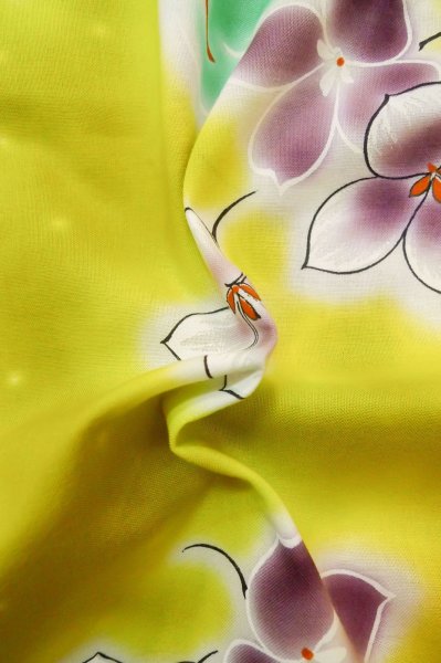 画像12: P0722I 女性用 浴衣（海外製）   綿 灰色がかった黄色,  花 【中古】【USED】【リサイクル】 ★★★☆☆【P0722I】 (12)