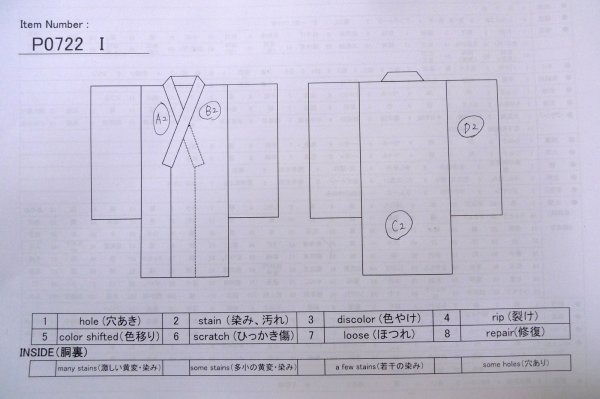 画像13: P0722I 女性用 浴衣（海外製）   綿 灰色がかった黄色,  花 【中古】【USED】【リサイクル】 ★★★☆☆【P0722I】 (13)