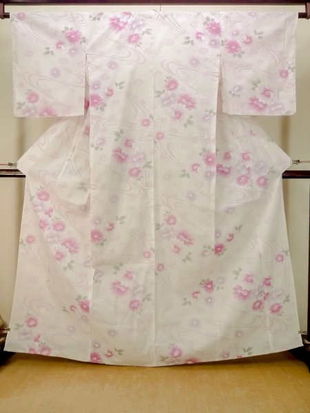 画像1: P0722N 女性用 浴衣（海外製）   綿 淡い桃色,  桜 【中古】【USED】【リサイクル】 ★★★☆☆【P0722N】 (1)