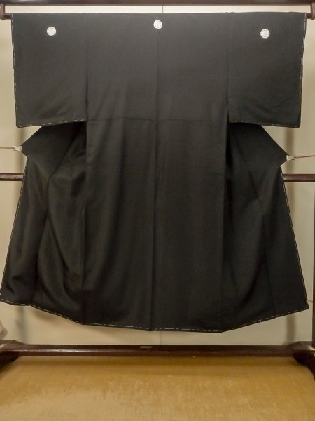 画像1: P0722X 男性用 紋付   シルク（正絹） 黒,  【中古】【USED】【リサイクル】 ★★★★★【P0722X】 (1)
