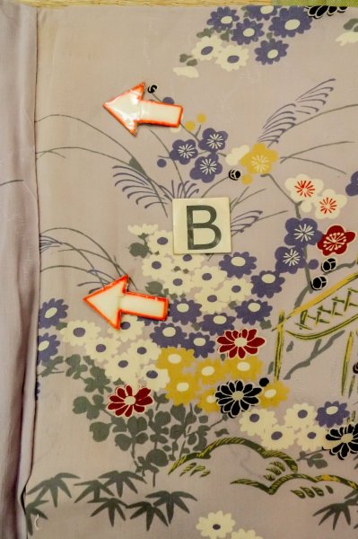 画像15: P0731S 女性用 襦袢   シルク（正絹） 淡い灰色がかった藤色,  菊 【中古】【USED】【リサイクル】 ★☆☆☆☆【P0731S】 (15)