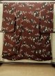 画像1: P0731W 女性用 小紋   シルク（正絹） 深いえんじ,  菊 【中古】【USED】【リサイクル】 ★★☆☆☆【P0731W】 (1)