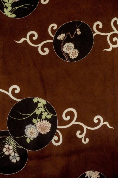 画像3: P0731W 女性用 小紋   シルク（正絹） 深いえんじ,  菊 【中古】【USED】【リサイクル】 ★★☆☆☆【P0731W】 (3)