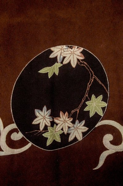 画像6: P0731W 女性用 小紋   シルク（正絹） 深いえんじ,  菊 【中古】【USED】【リサイクル】 ★★☆☆☆【P0731W】 (6)