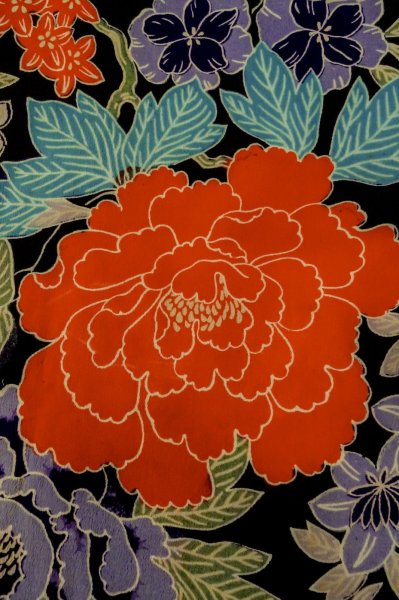画像5: P0731X 女性用 襦袢   シルク（正絹） 黒,  花 【中古】【USED】【リサイクル】 ★★☆☆☆【P0731X】 (5)