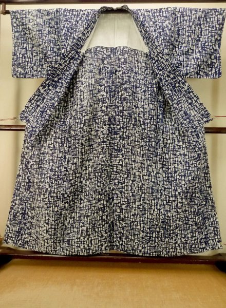 画像2: P0801F 女性用 浴衣（日本製）   綿 藍,  チェック柄 【中古】【USED】【リサイクル】 ★★★☆☆【P0801F】 (2)