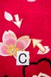 画像22: P0818A 女性用 女の子用着物   化繊 深い赤色,  桜 【中古】【USED】【リサイクル】 ★★☆☆☆【P0818A】 (22)