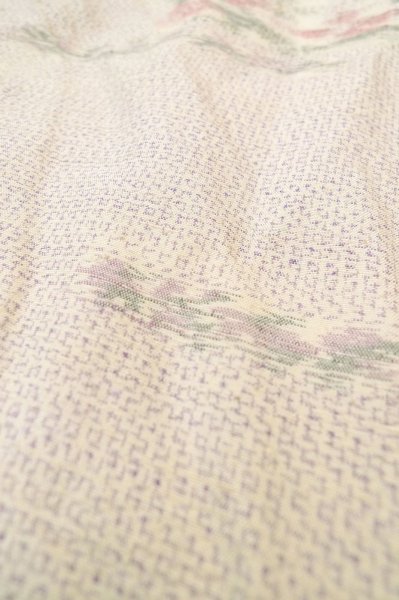 画像8: P0818J 女性用 紬   シルク（正絹） 紫みオフ　ホワイト,  花 【中古】【USED】【リサイクル】 ★★★☆☆【P0818J】 (8)