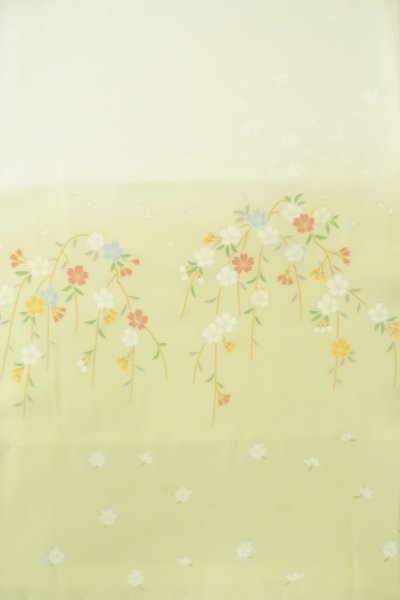 画像4: P0901I 女性用 襦袢   シルク（正絹） 薄い青緑色,  桜 【中古】【USED】【リサイクル】 ★★★☆☆【P0901I】 (4)