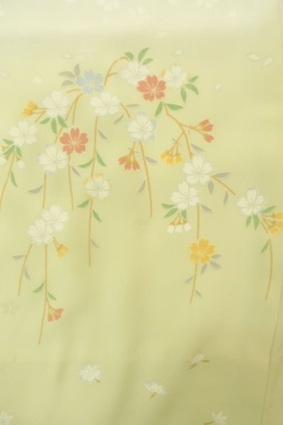 画像5: P0901I 女性用 襦袢   シルク（正絹） 薄い青緑色,  桜 【中古】【USED】【リサイクル】 ★★★☆☆【P0901I】 (5)