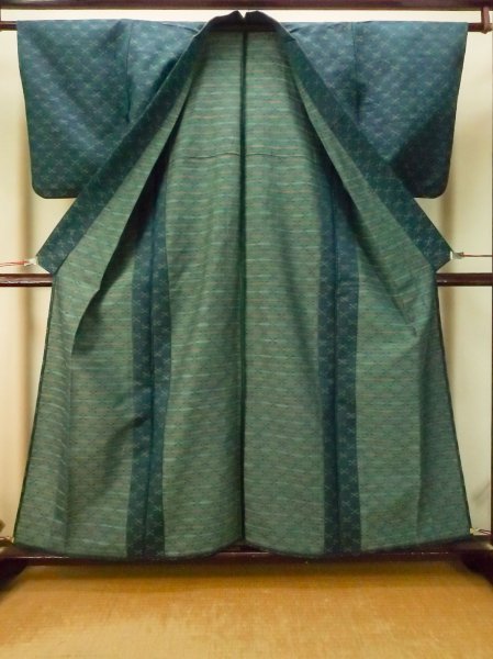 画像2: P0916B 女性用 単衣   ウール 深い灰色がかった青緑色,  縞 【中古】【USED】【リサイクル】 ★★★☆☆【P0916B】 (2)