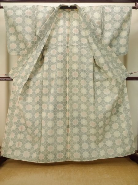 画像2: P0916C 女性用 単衣   ウール 灰色がかった水色,  抽象的模様 【中古】【USED】【リサイクル】 ★★☆☆☆【P0916C】 (2)