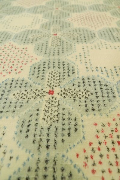 画像8: P0916C 女性用 単衣   ウール 灰色がかった水色,  抽象的模様 【中古】【USED】【リサイクル】 ★★☆☆☆【P0916C】 (8)