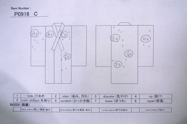 画像13: P0916C 女性用 単衣   ウール 灰色がかった水色,  抽象的模様 【中古】【USED】【リサイクル】 ★★☆☆☆【P0916C】 (13)