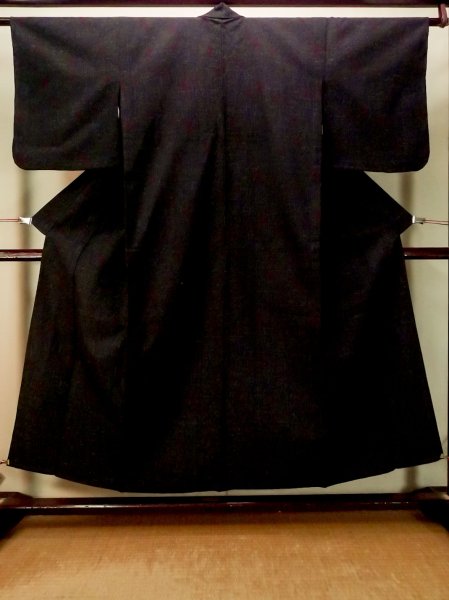 画像1: P0916H 女性用 単衣   ウール 黒,  抽象的模様 【中古】【USED】【リサイクル】 ★★★★☆【P0916H】 (1)