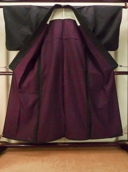 画像2: P0916H 女性用 単衣   ウール 黒,  抽象的模様 【中古】【USED】【リサイクル】 ★★★★☆【P0916H】 (2)