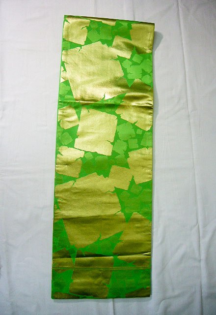 F1105D 袋帯 女性用着物 川島織物 シルク（正絹） 黄緑, 色紙 【中古 